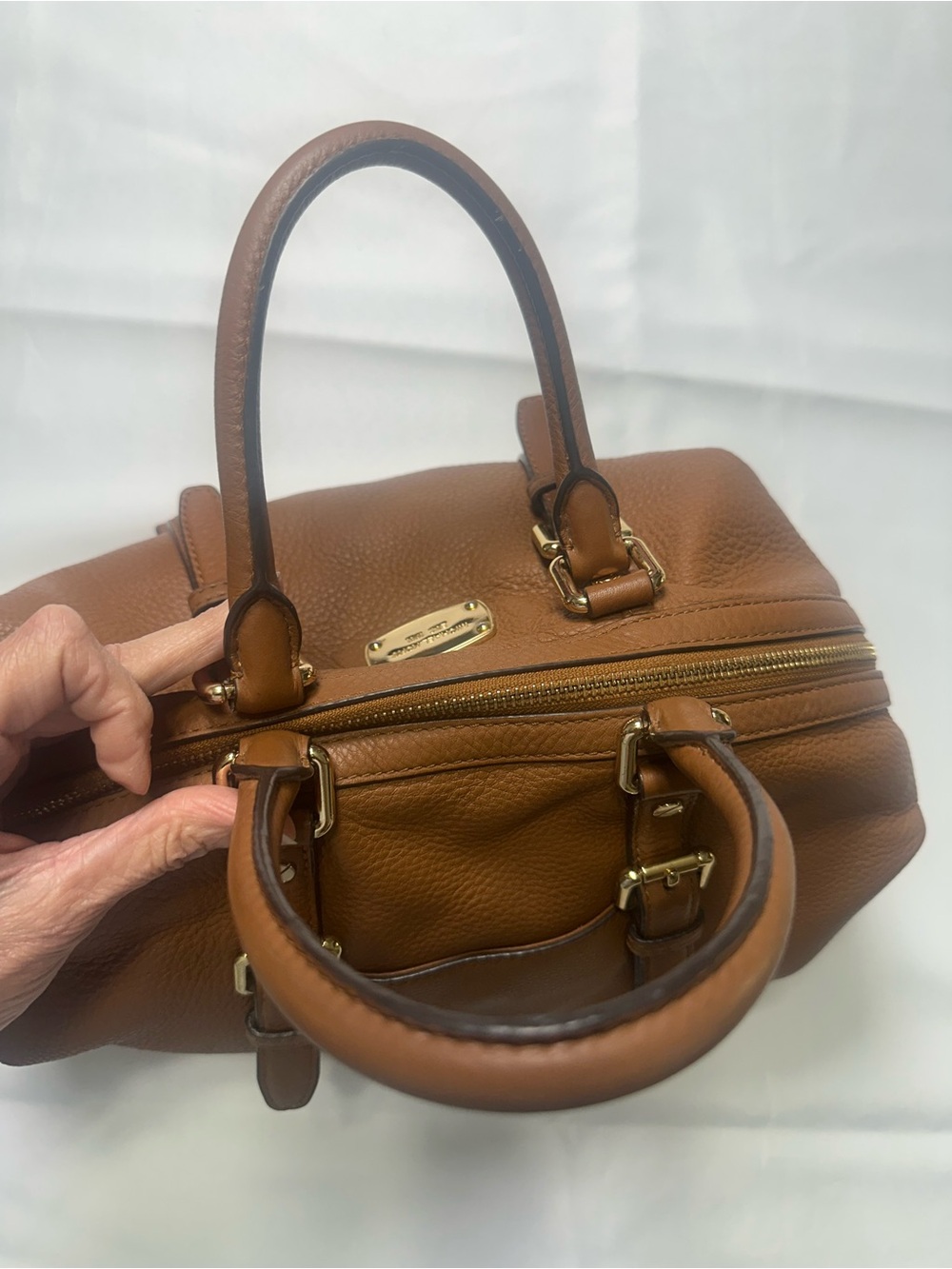 Michael Kors Brown Pebbled Leather Bedford Satchel with Strap - Picture 12 of 13